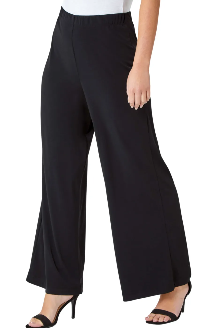 Roman Black Petite Wide Leg Stretch Trouser