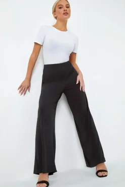 Roman Black Petite Wide Leg Stretch Trouser