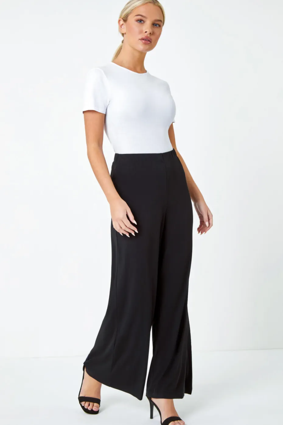 Roman Black Petite Wide Leg Stretch Trouser