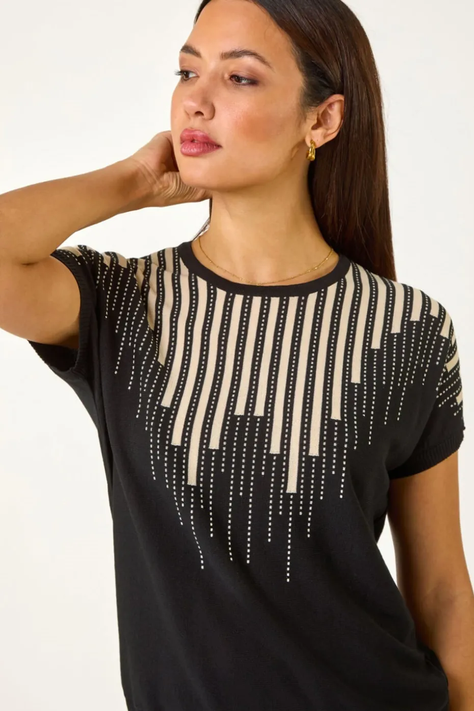 Roman Black Piano Pattern Knit Top