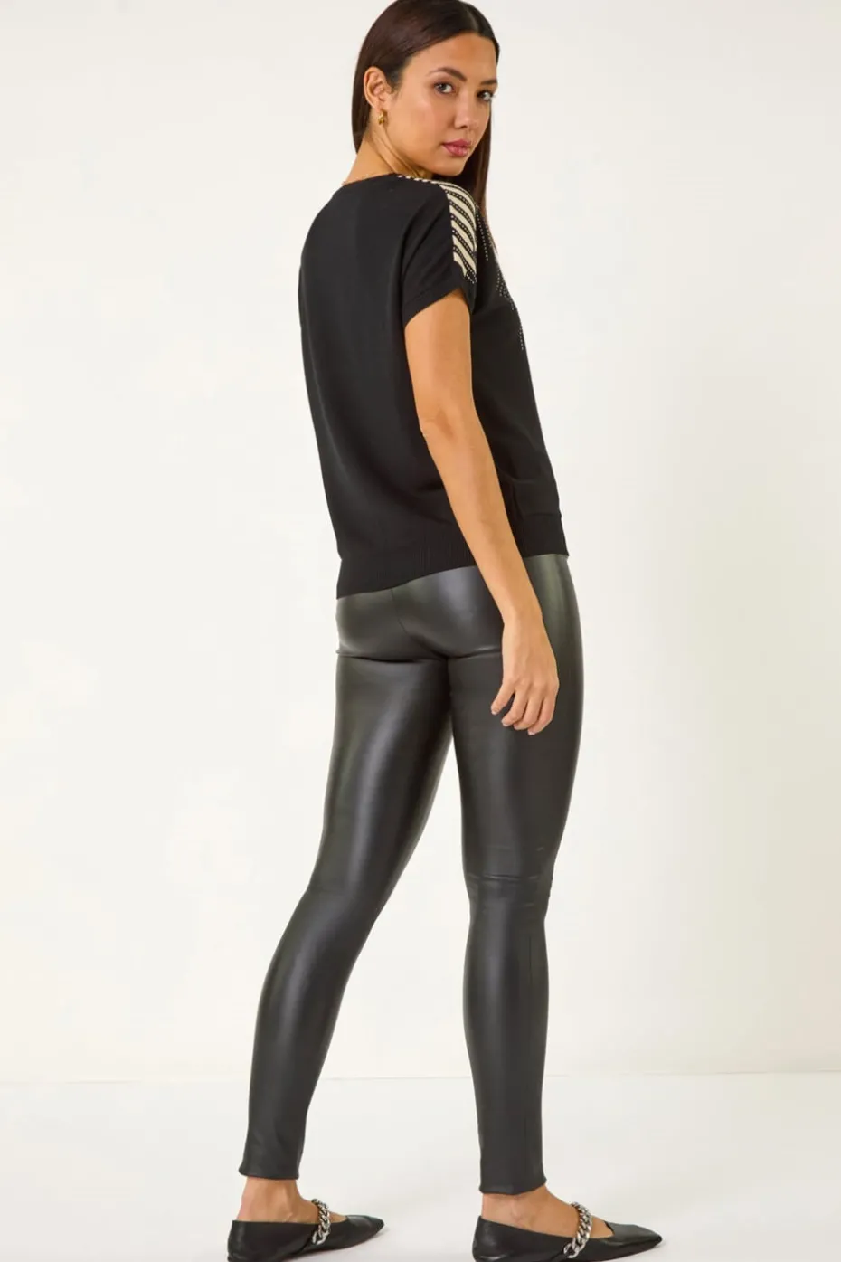 Roman Black Piano Pattern Knit Top