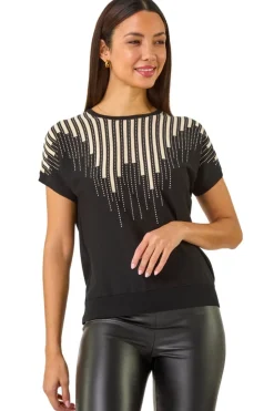 Roman Black Piano Pattern Knit Top