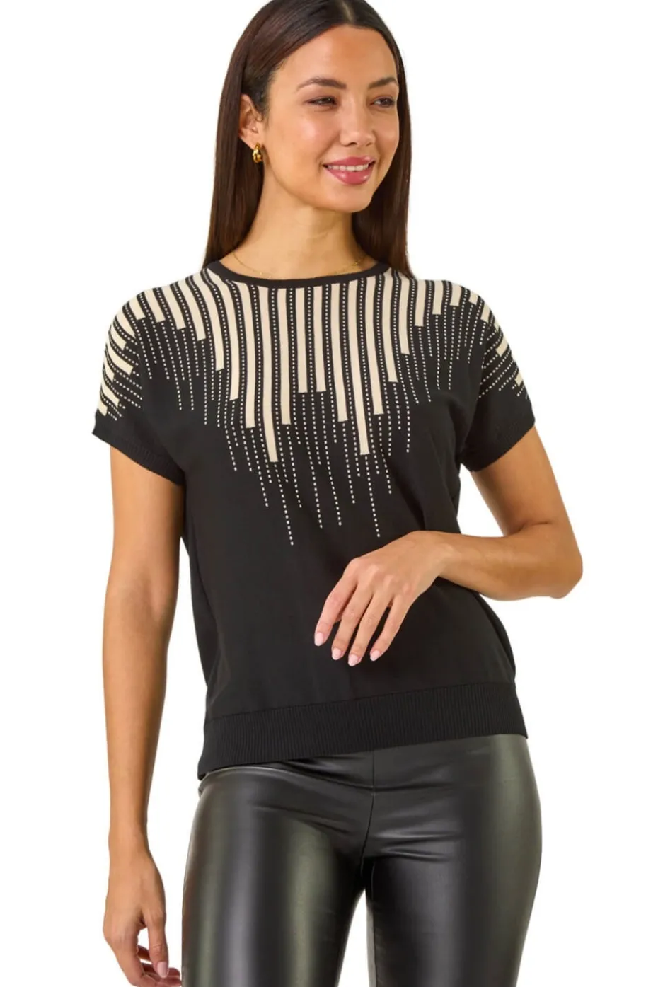 Roman Black Piano Pattern Knit Top