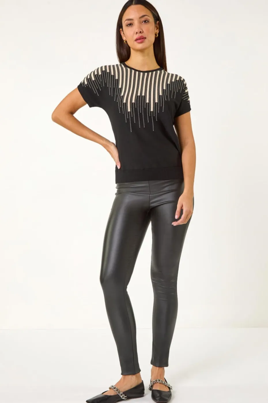Roman Black Piano Pattern Knit Top