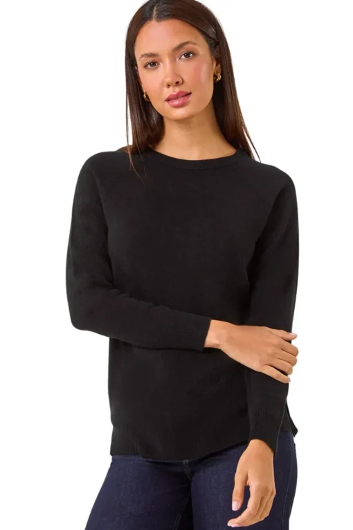 Roman Black Plain Soft Crew Neck Jumper