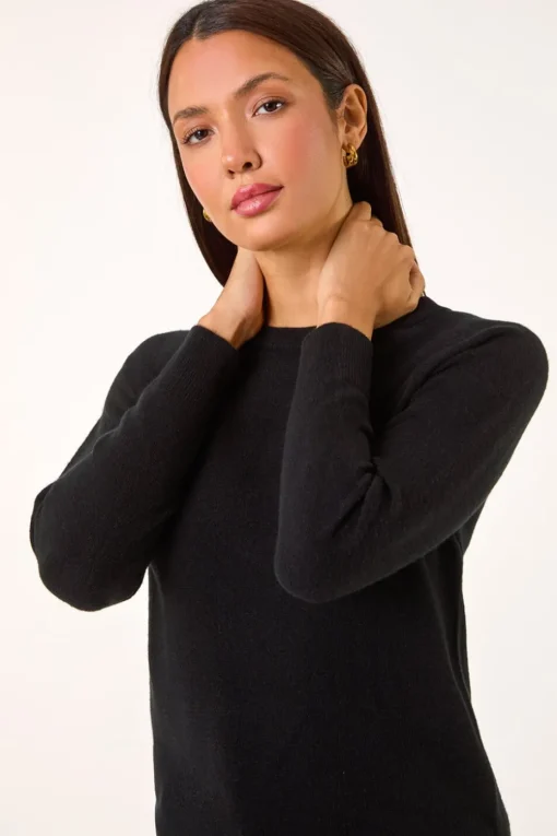 Roman Black Plain Soft Crew Neck Jumper