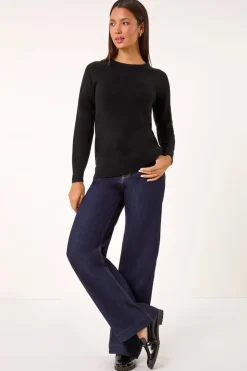 Roman Black Plain Soft Crew Neck Jumper