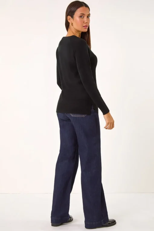 Roman Black Plain Soft Crew Neck Jumper