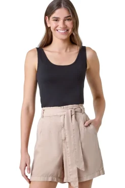 Roman Black Plain Stretch Jersey Vest Top