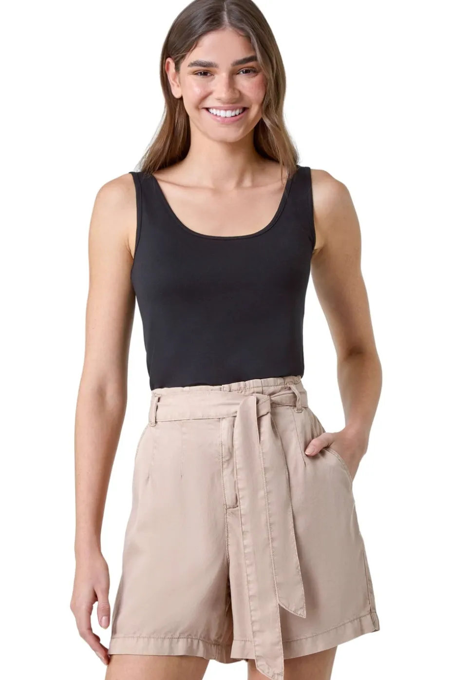 Roman Black Plain Stretch Jersey Vest Top