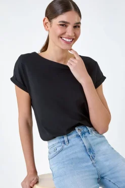 Roman Black Plain Stretch Cotton Jersey T-Shirt