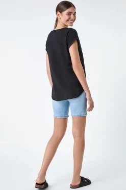 Roman Black Plain Stretch Cotton Jersey T-Shirt