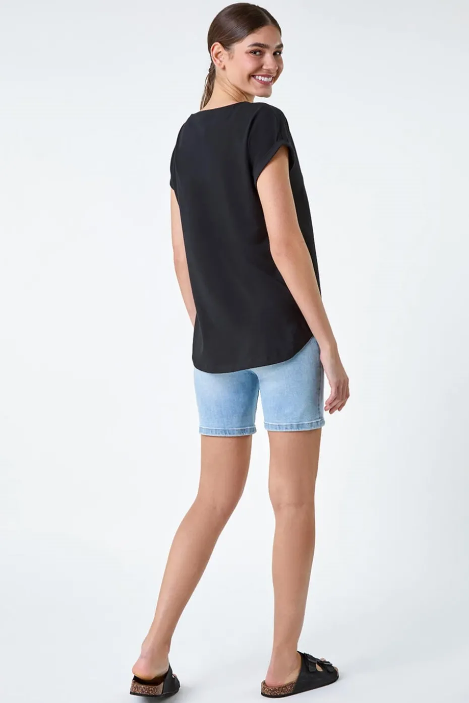 Roman Black Plain Stretch Cotton Jersey T-Shirt