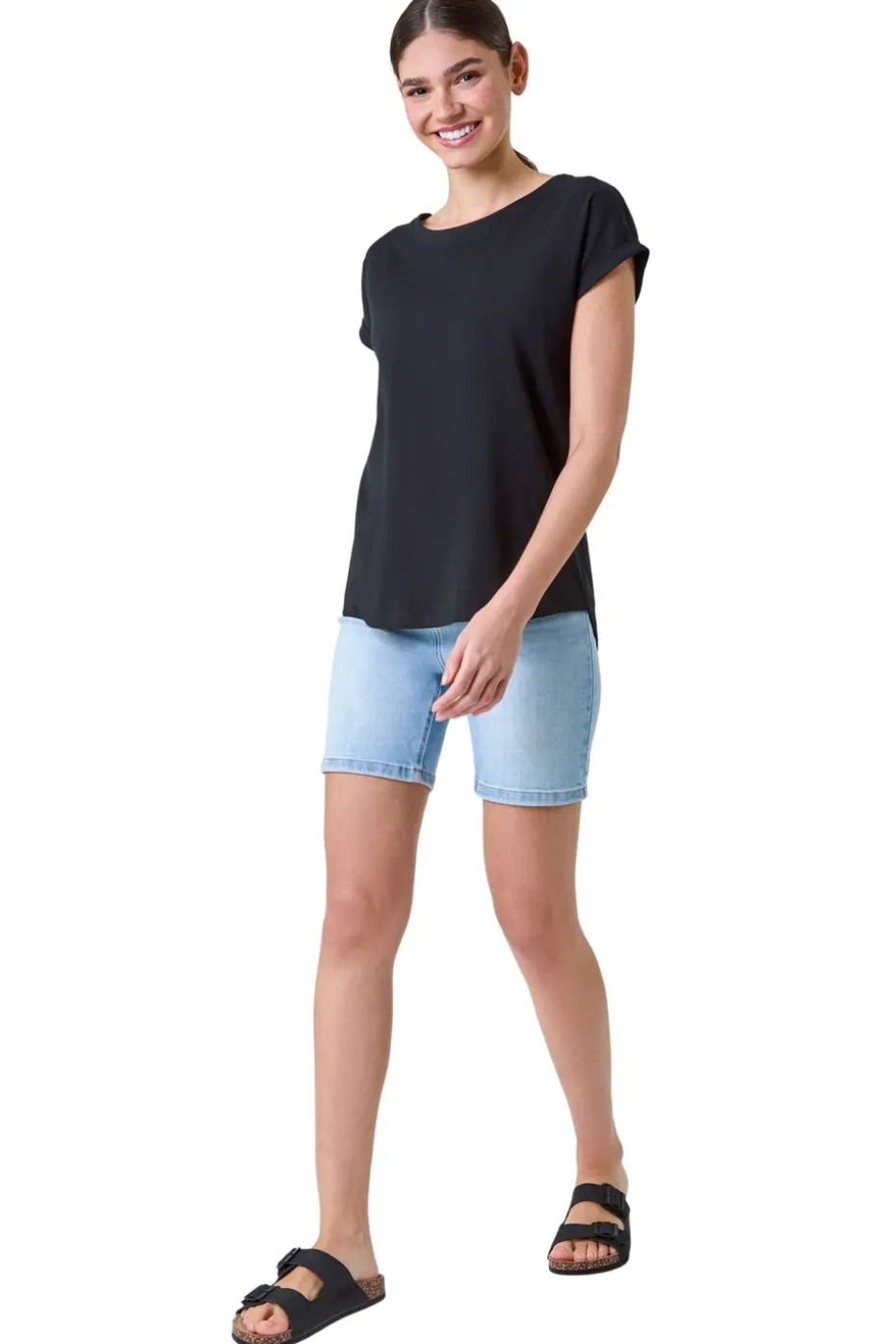 Roman Black Plain Stretch Cotton Jersey T-Shirt