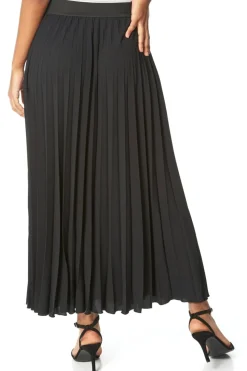 Roman Black Pleated Elastic Waist Maxi Skirt