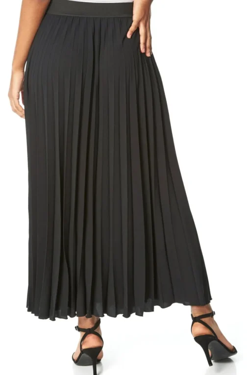 Roman Black Pleated Elastic Waist Maxi Skirt