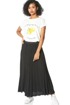 Roman Black Pleated Elastic Waist Maxi Skirt