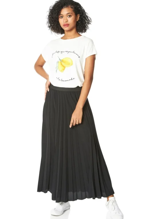 Roman Black Pleated Elastic Waist Maxi Skirt
