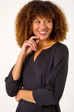 Roman Black Ponte Notch Neck Midi Dress