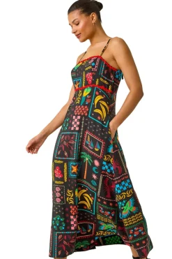 Roman Black Postcard Ric Rac Midi Dress