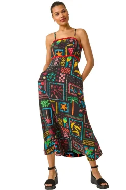 Roman Black Postcard Ric Rac Midi Dress