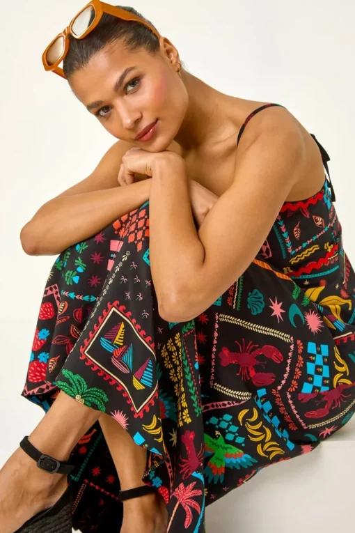 Roman Black Postcard Ric Rac Midi Dress