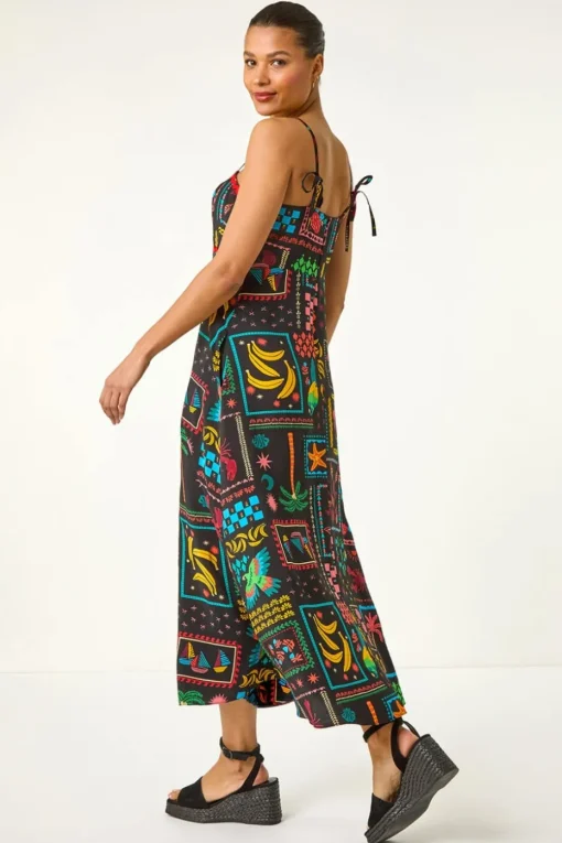 Roman Black Postcard Ric Rac Midi Dress