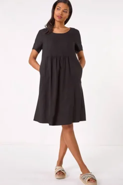 Roman Black Relaxed Cotton Blend Pocket Dress