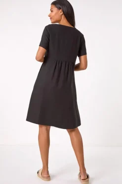 Roman Black Relaxed Cotton Blend Pocket Dress