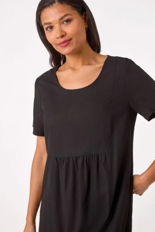 Roman Black Relaxed Cotton Blend Pocket Dress