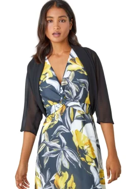 Roman Black Ruched Hem Chiffon Bolero