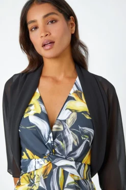 Roman Black Ruched Hem Chiffon Bolero
