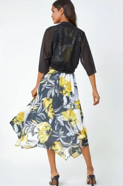Roman Black Ruched Hem Chiffon Bolero