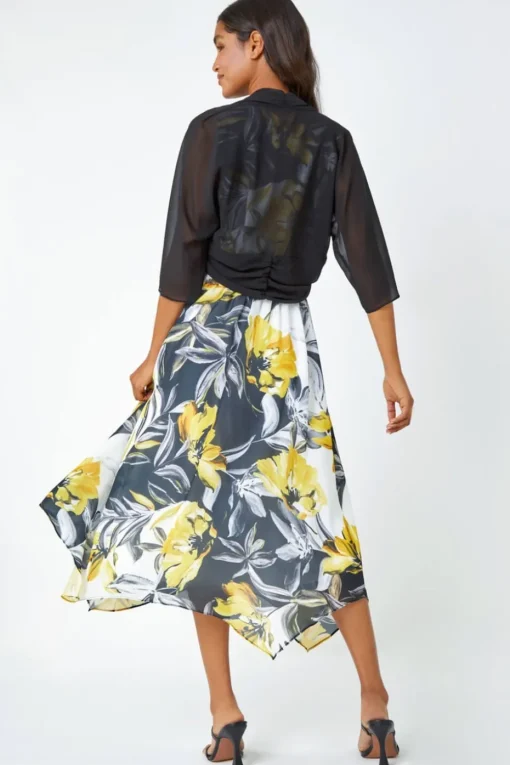 Roman Black Ruched Hem Chiffon Bolero