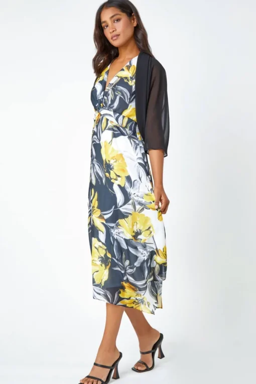 Roman Black Ruched Hem Chiffon Bolero