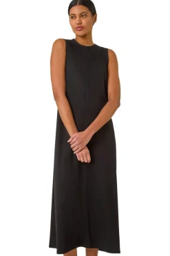 Roman Black Sandwash Stretch Midi Dress