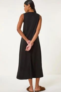 Roman Black Sandwash Stretch Midi Dress