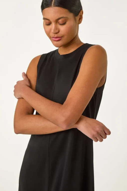 Roman Black Sandwash Stretch Midi Dress