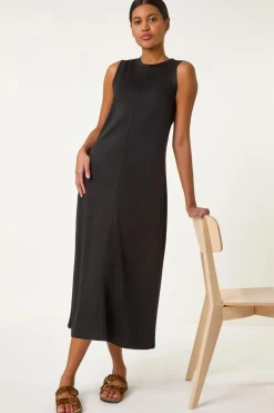 Roman Black Sandwash Stretch Midi Dress