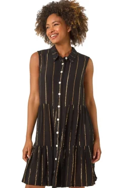 Roman Black Shimmer Buttoned Shirt Dress