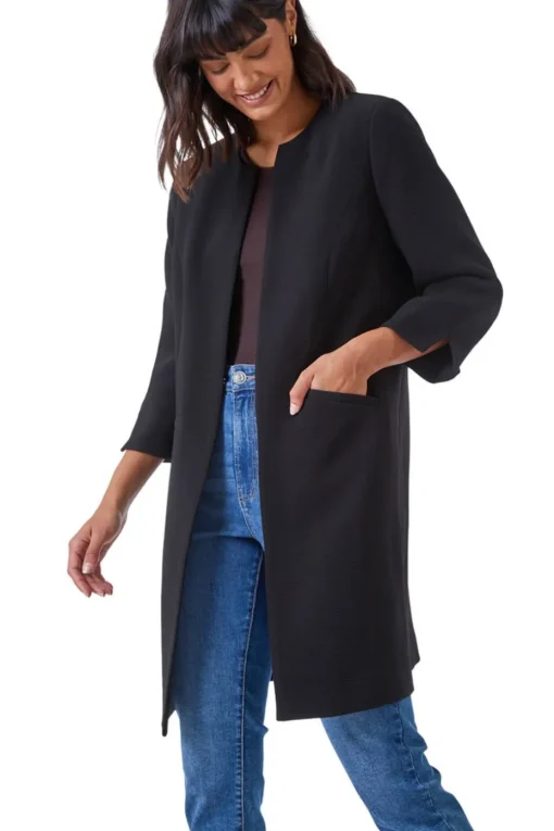 Roman Black Smart Longline Textured Jacket