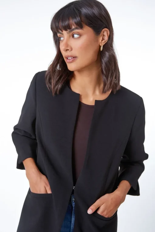 Roman Black Smart Longline Textured Jacket