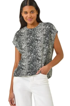 Roman Black Snake Print Bubble Hem Top
