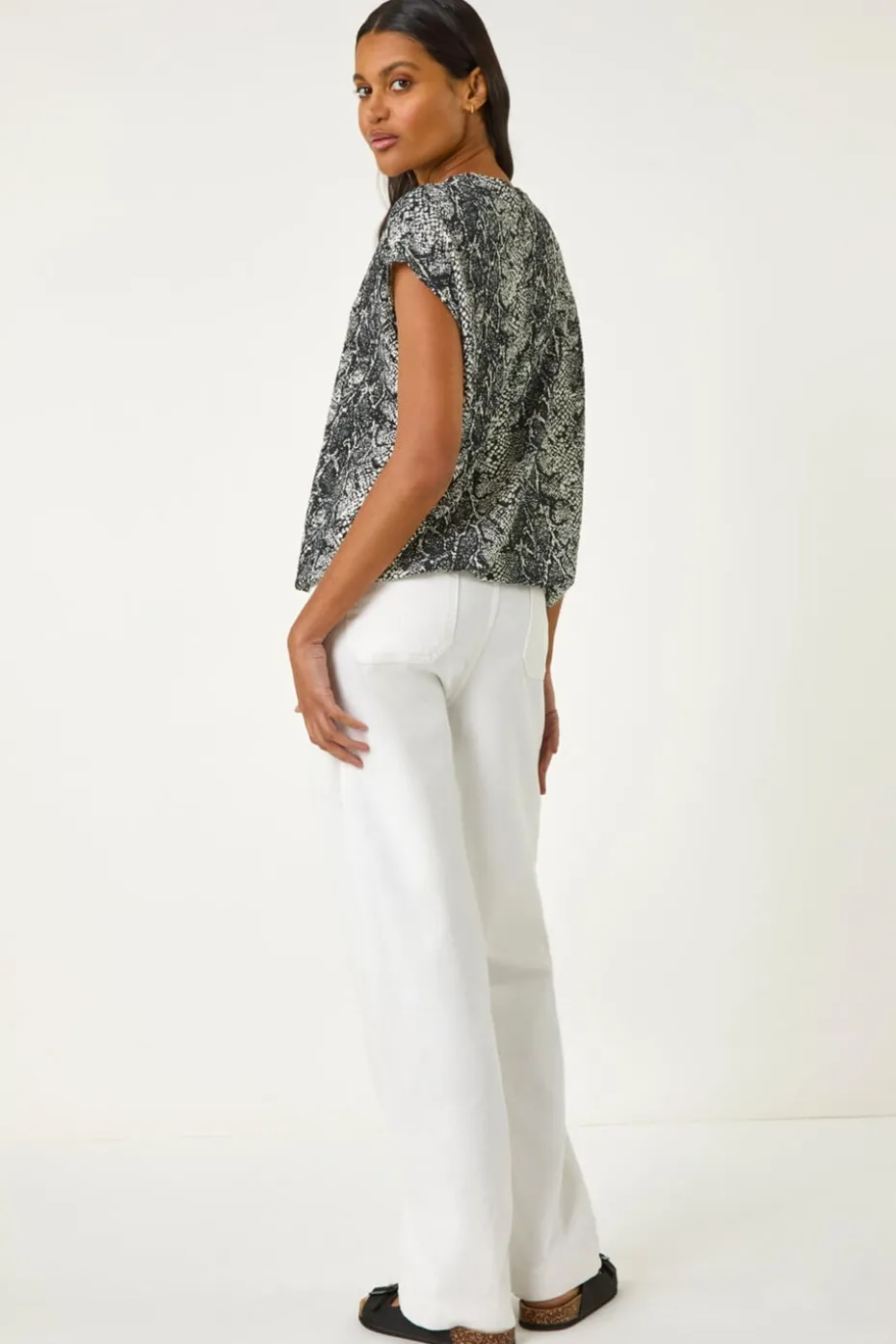 Roman Black Snake Print Bubble Hem Top