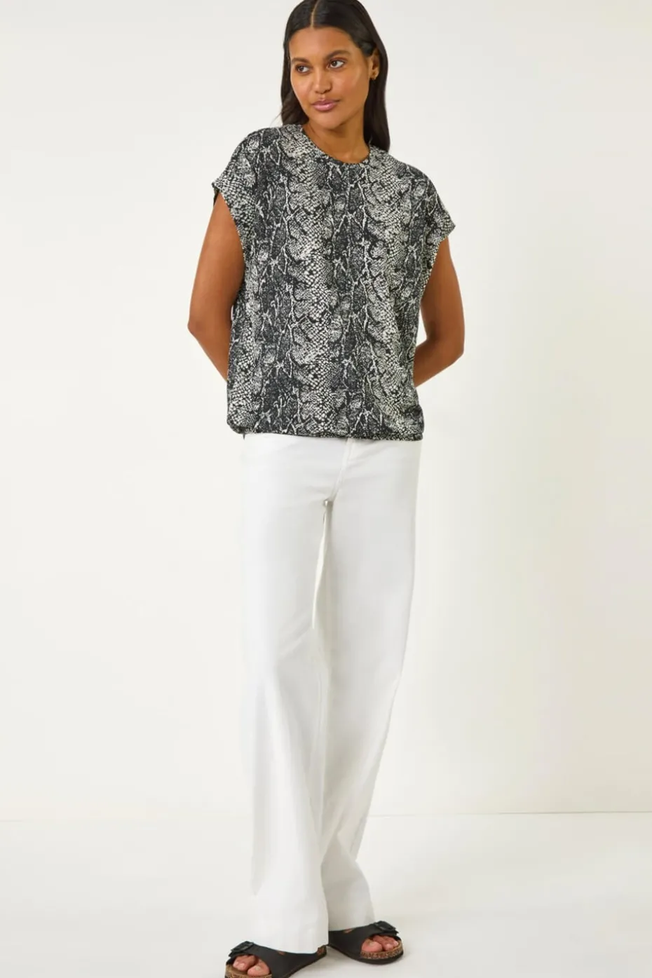 Roman Black Snake Print Bubble Hem Top