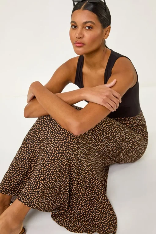 Roman Black Spot Print Midi Skirt