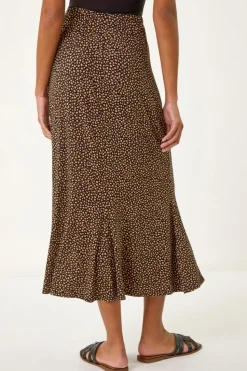 Roman Black Spot Print Midi Skirt