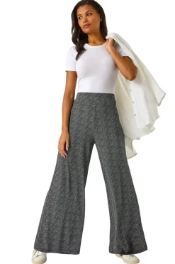 Roman Black Spot Print Wide Leg Trouser