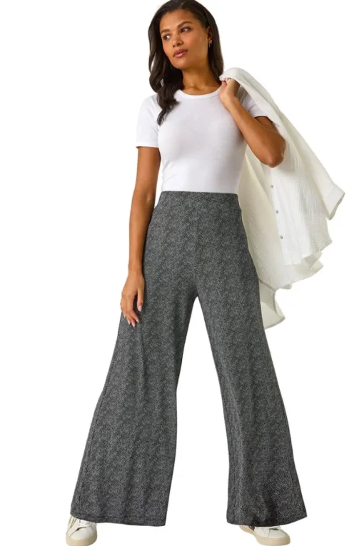 Roman Black Spot Print Wide Leg Trouser