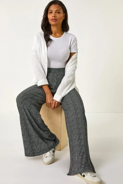 Roman Black Spot Print Wide Leg Trouser